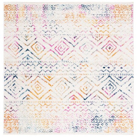 Safavieh 8 x 8 ft. Tulum Bohemian & Contemporary Square Rug, Ivory & Fuchsia TUL267E-8SQ